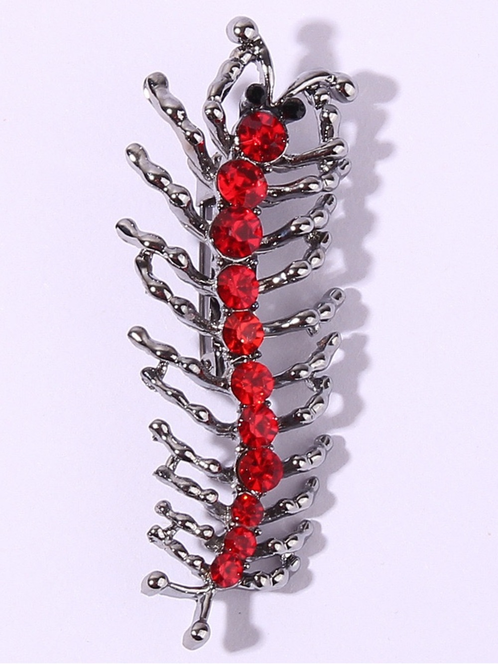 Red Rhinestone Centipede Brooch Pin – Silver Tone Crystal Insect Brooch